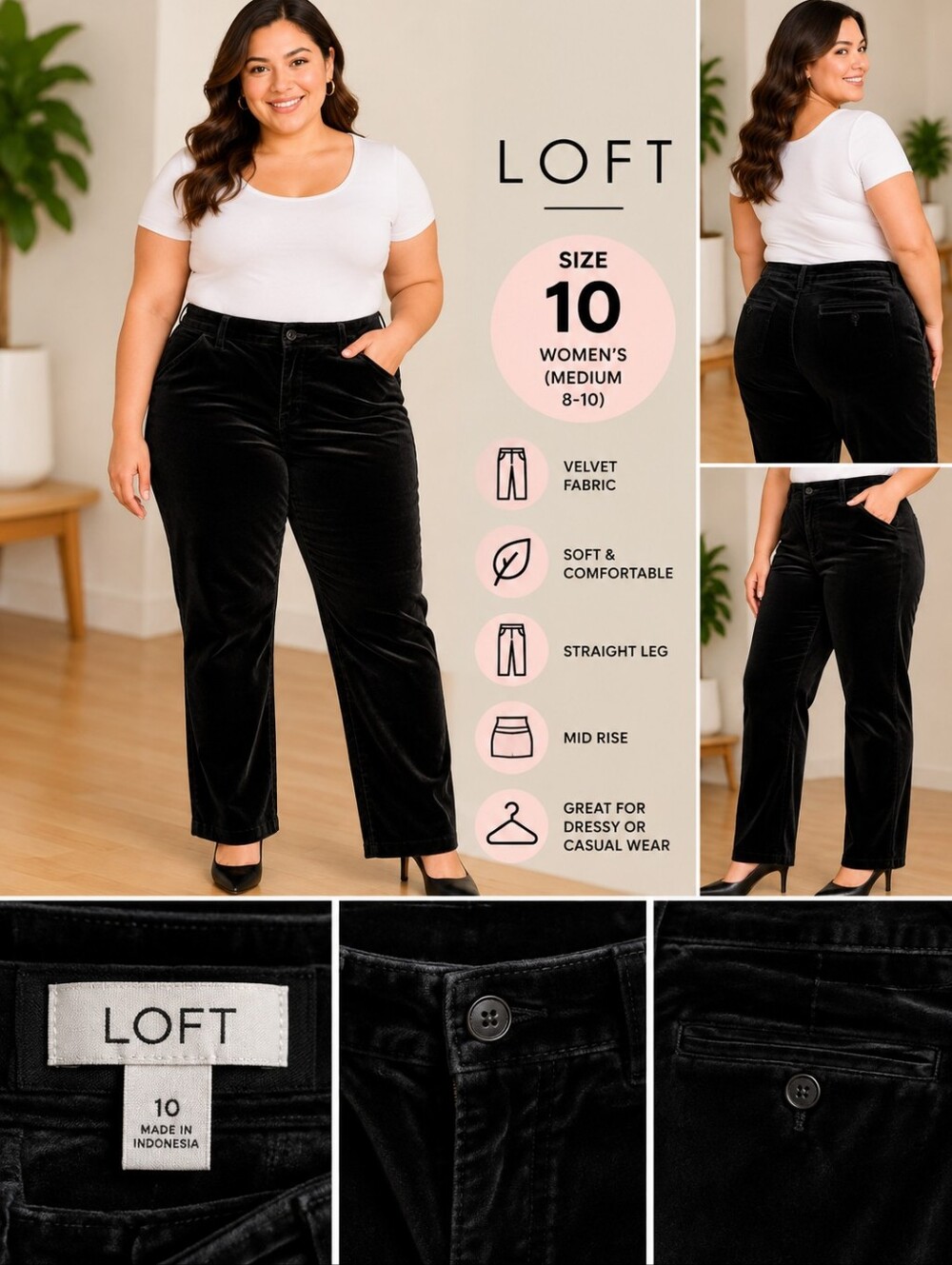 Loft Women's size 10 velvet black pants #37